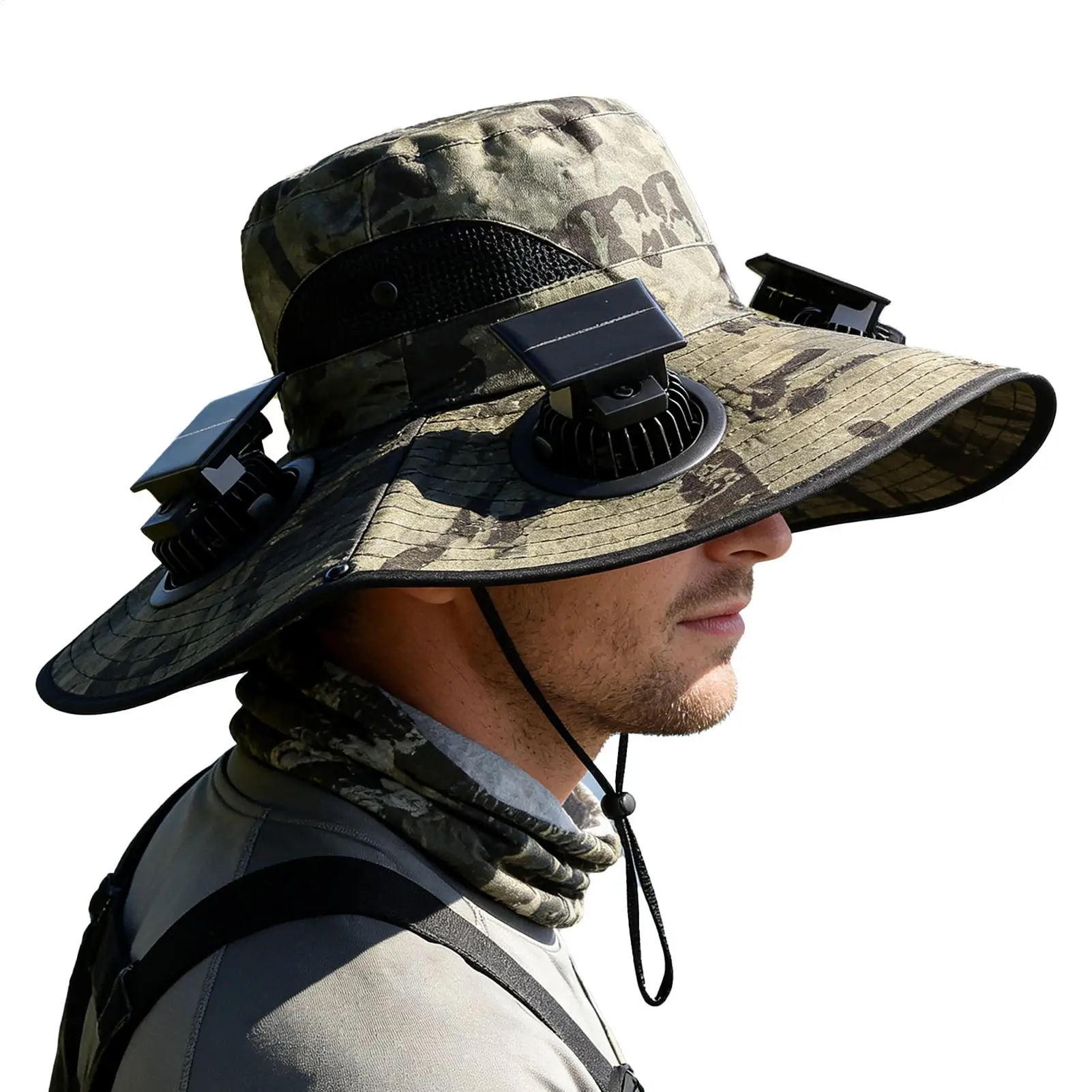 Wide Brim Solar Duals Fan Hat Outdoor Camping Fishing Hat Anti-UV Fan Hat for Men Mountain Climbing Sun Protection Fisherman Hat