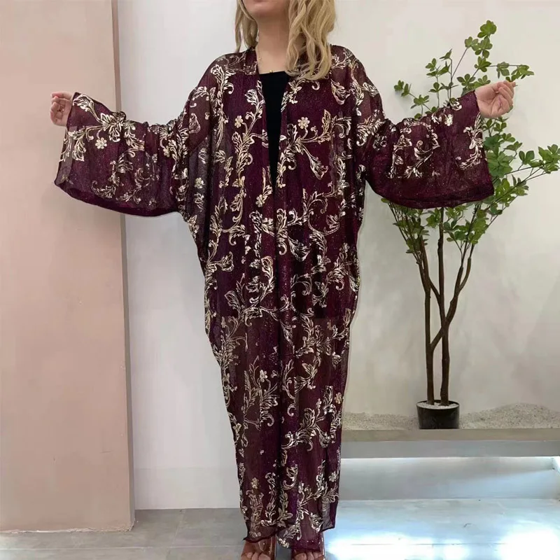 XIZEO Elegant Autumn Winter Women Cardigan Kaftan Transpare African Holiday Free Size Long Sleeve Party Wedding Gift Kimono