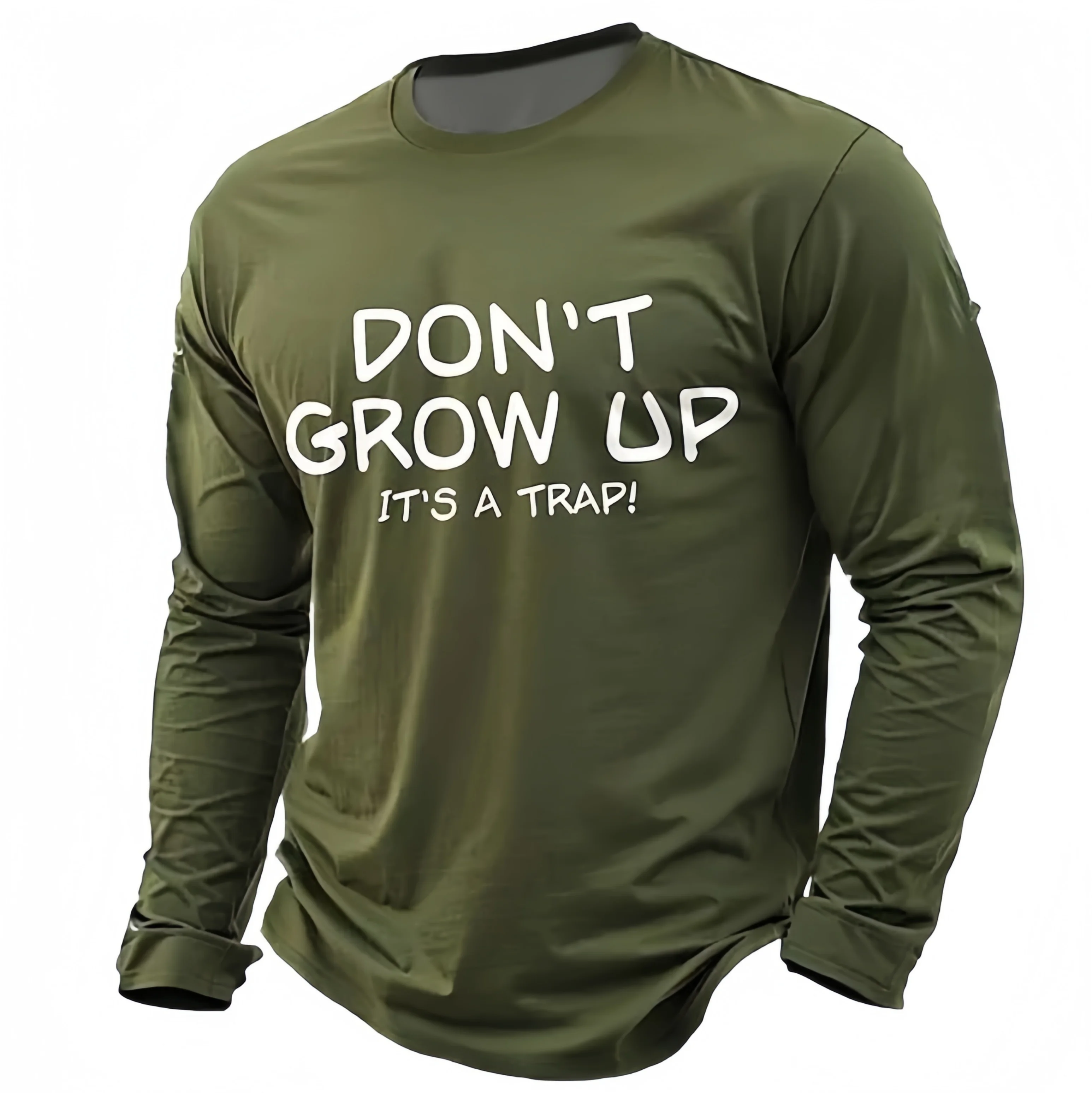 Fashion Don't Grow Up Letter 3D Print Men's Long Sleeve T-shirts Solid Color Tops Spring And Autumn Casual O-neck Tee Streetwear