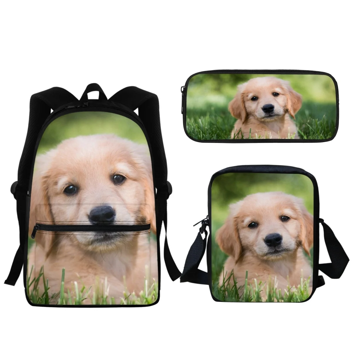 Golden Retriever Print Fashion Student School Bag Meninos Meninas All-Match Zipper BookBags Alta qualidade All-Match Travel Backpack