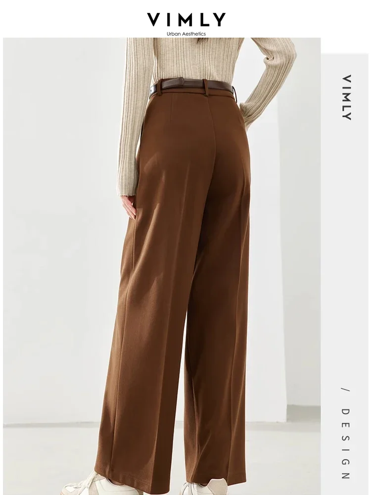 Vimly Coffee Office Lady Wide Leg Dress Pant 2023 Winter Thick Straight Loose Casual Trousers Solid Female Baggy Pants 16506