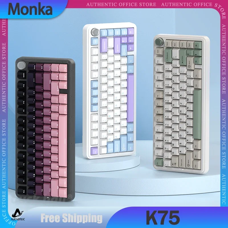 

Monka K75 Mechanical Keyboard 3mode 2.4G Bluetooth Wireless Keyboards With Knob 81 Keys Hot Swap Custom Rgb Gaming Keyboard Gift