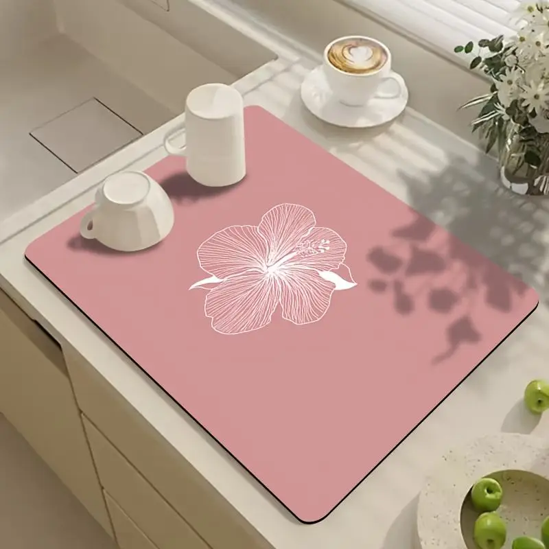 Dish Drying Mat Minimalist Wave Lines Printed Carpet Super Absorbent Kitchen Drainage Pad Countertop