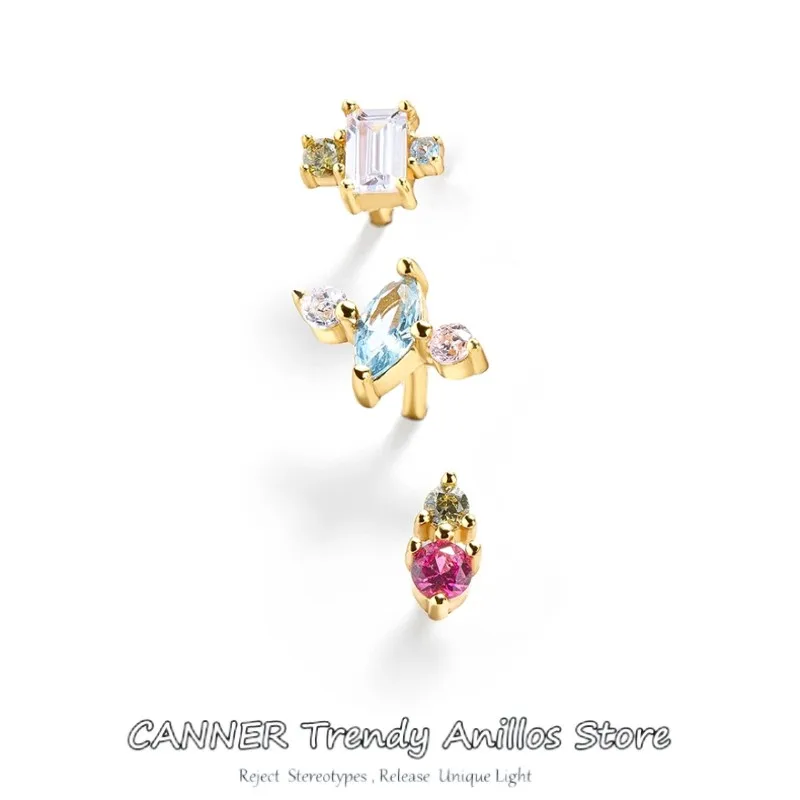 

CANNER 925 Sterling Silver Colors Diamond Stud Earring For Women Mini Cubic Zirconia Jeweled Geometric Ear Stud Set Jewelry Gift