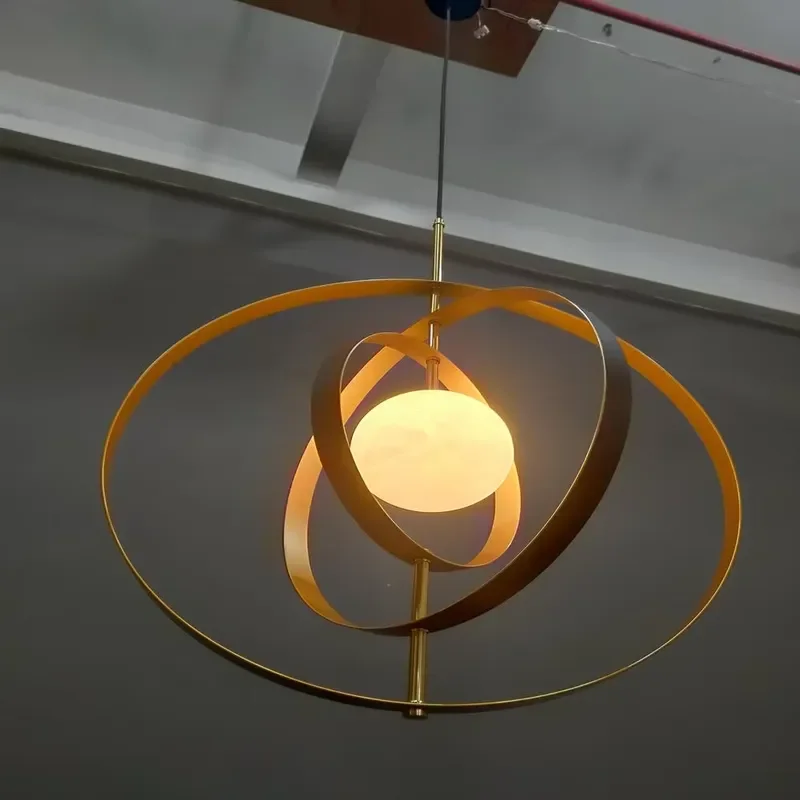 Modern Frosted Alabaster Round Chandelier Simple Geometric Sphere Metal Lamp 2700K Warm White Light Energy Saving Ceiling