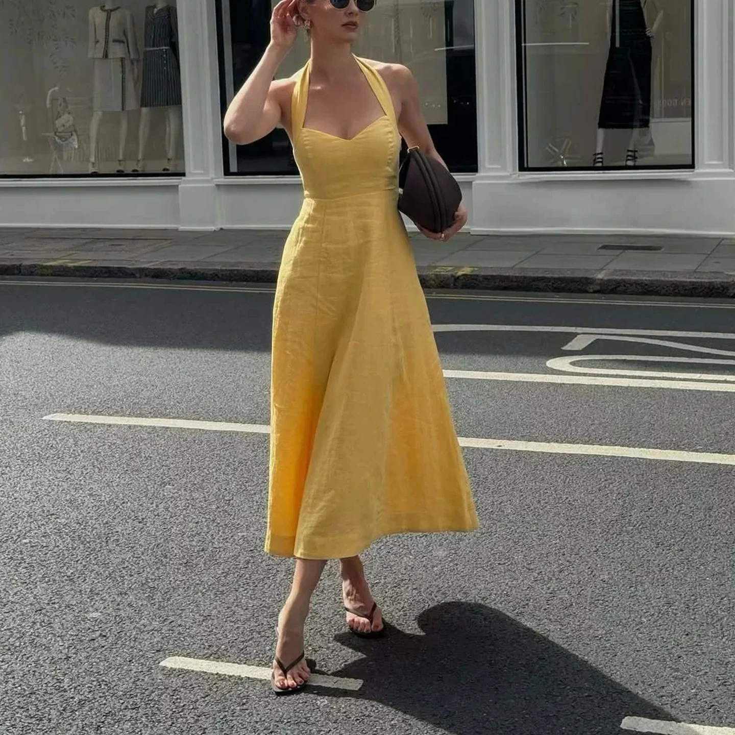 صيف جديد وصول المرأة حصيرة القطن الكتان مزيج عقدة Ne شنقا عالية الخصر ميدي طويل الدكتور #2