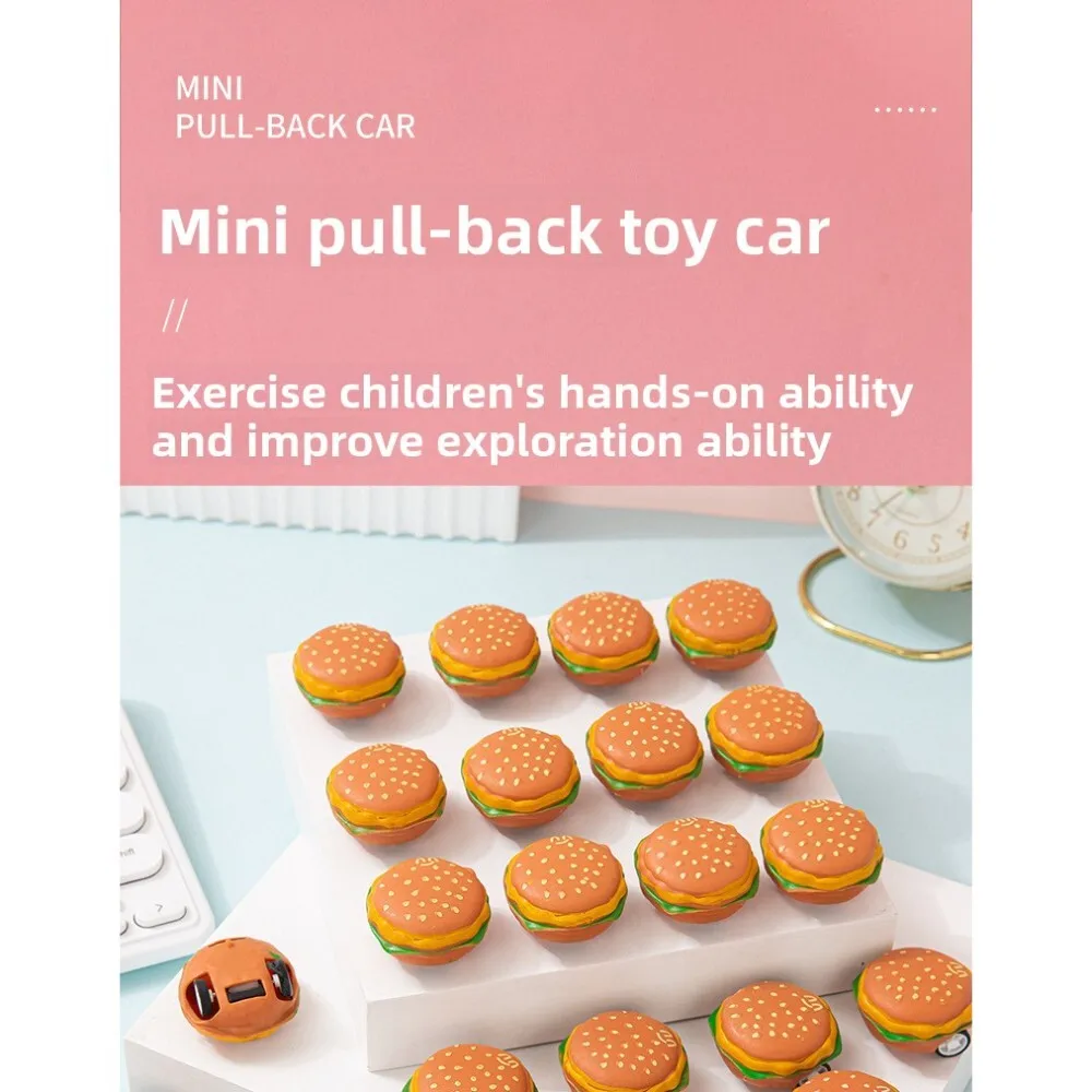 รถของเล่นมินิเบอร์เกอร์แบบดึงกลับสำหรับเด็ก ของเล่นบทบาทสมมติสร้างสรรค์ธีมอาหาร ของขวัญสำหรับเด็กวัยหัดเดินและเด็กเล็ก 124