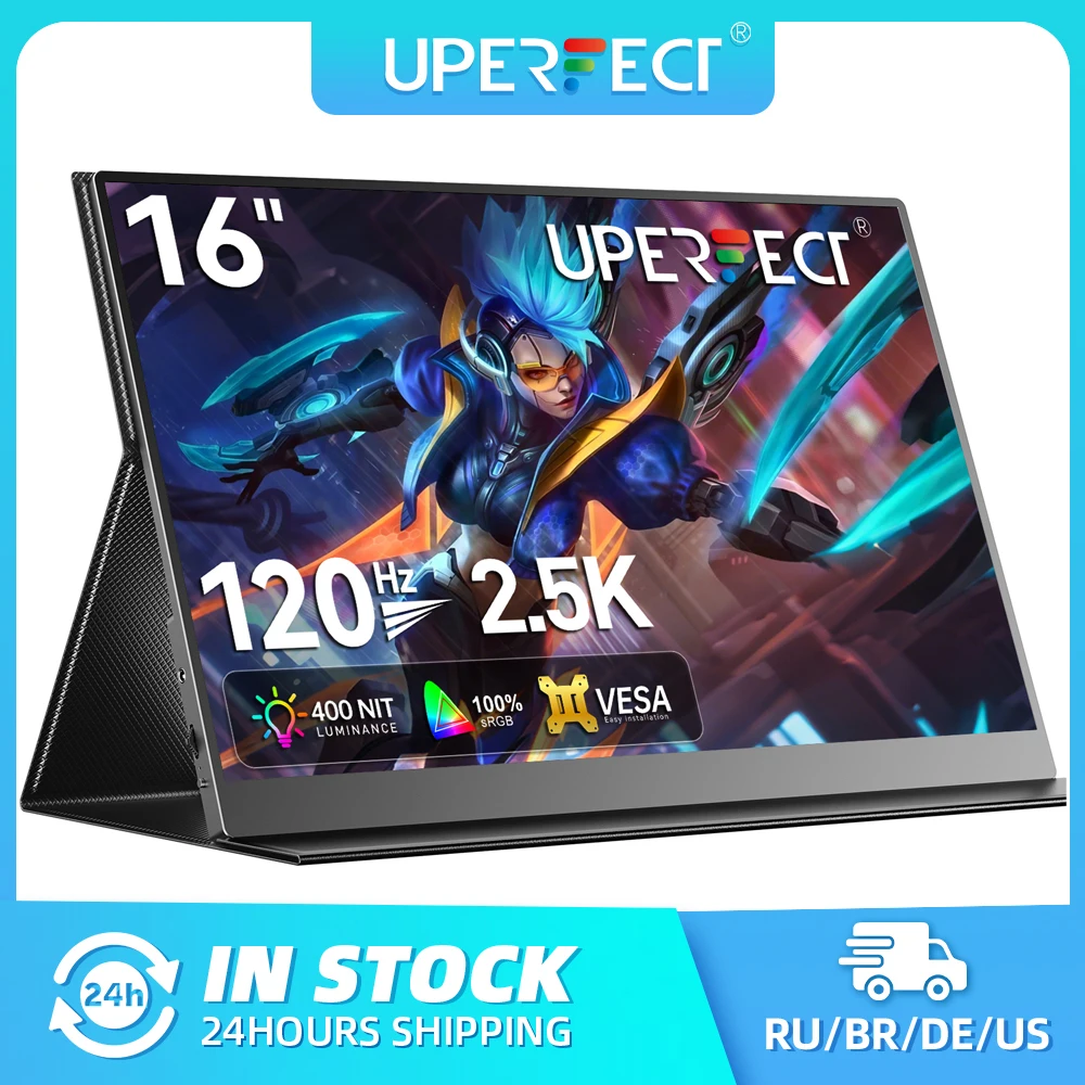 Monitor portátil UPERFECT de 16" 2K, formato 16:10, 120Hz, para jogos, resolução 2560*1600, QHD, HDR, com proteção ocular, segunda tela externa para laptop, MacBook, Surface, PC, Xbox, PS4/5.