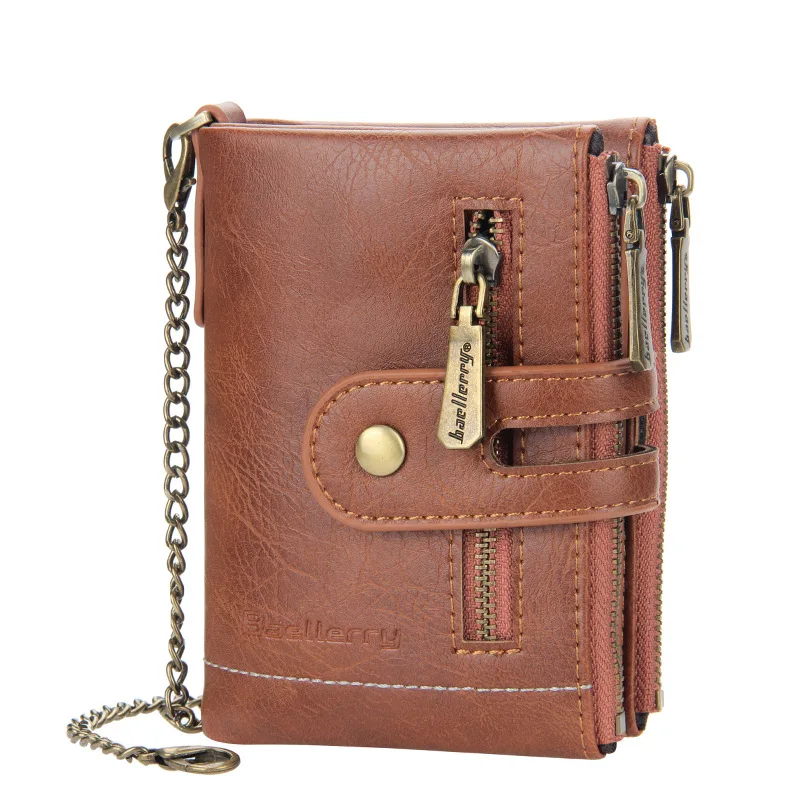 Cartera corta de estilo Retro europeo para hombre, monedero de gran capacidad, tarjetero, Clip de dinero multitarjeta, Cartera de embrague con cadena, nuevo