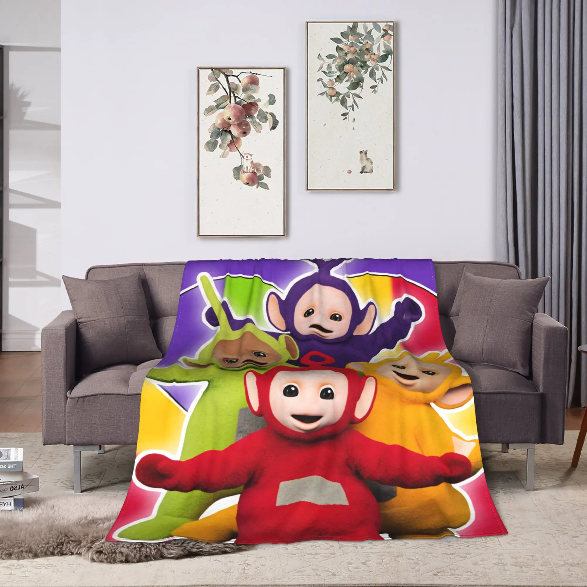 Childrens Cute T-Teletubbies Soft Blanket  Travel Plush Bedding Throws Aesthetic Bedroom Flannel Bedspread Sofa Bed Cover