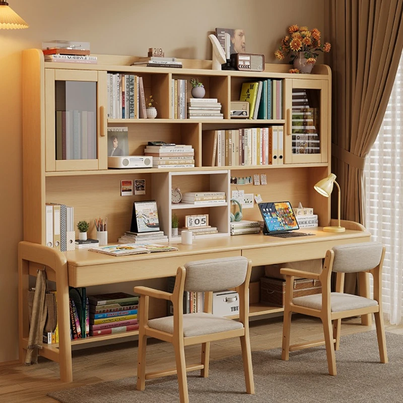 

All solid wood double children's study table computer desk office home writing combination