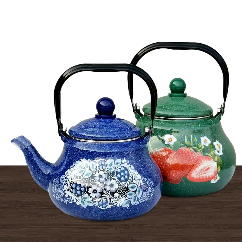 

Enamel Kettle for Boiling Wate Brewing Tea Making Coffee and Heating Milk a Household Kitchen Cookware Enamel Pot