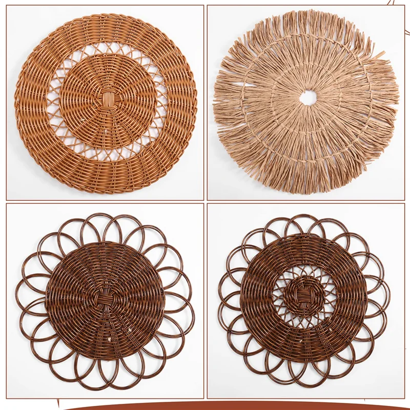

A84X-Set Of 5 Woven Small Wall Decor Handmade Straw Boho Wall Baskets Nordic Simple Decoration