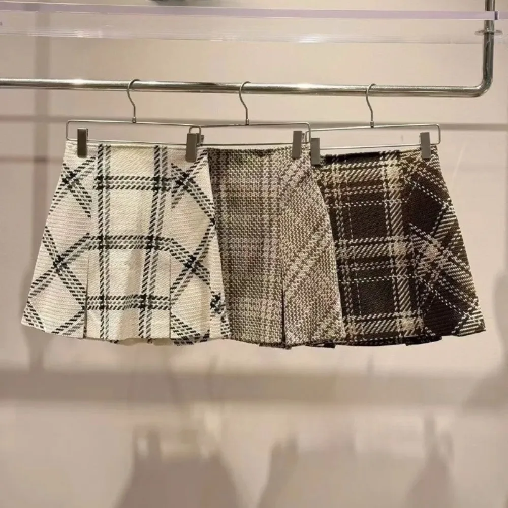 

New Sweet Fresh All-match High Waist Faldas Tweed Panelled A-line Short Skirts Japan Plaid Elegant Hot Sell Mujer Falda