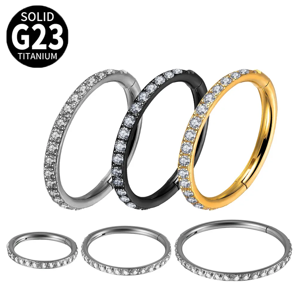 1PC G23 Titanium Side Micro Zircon Septum Clicker Gold Plated Nose Hoop Ring Ear Tragus Cartilage Daith Helix Earring Jewelry