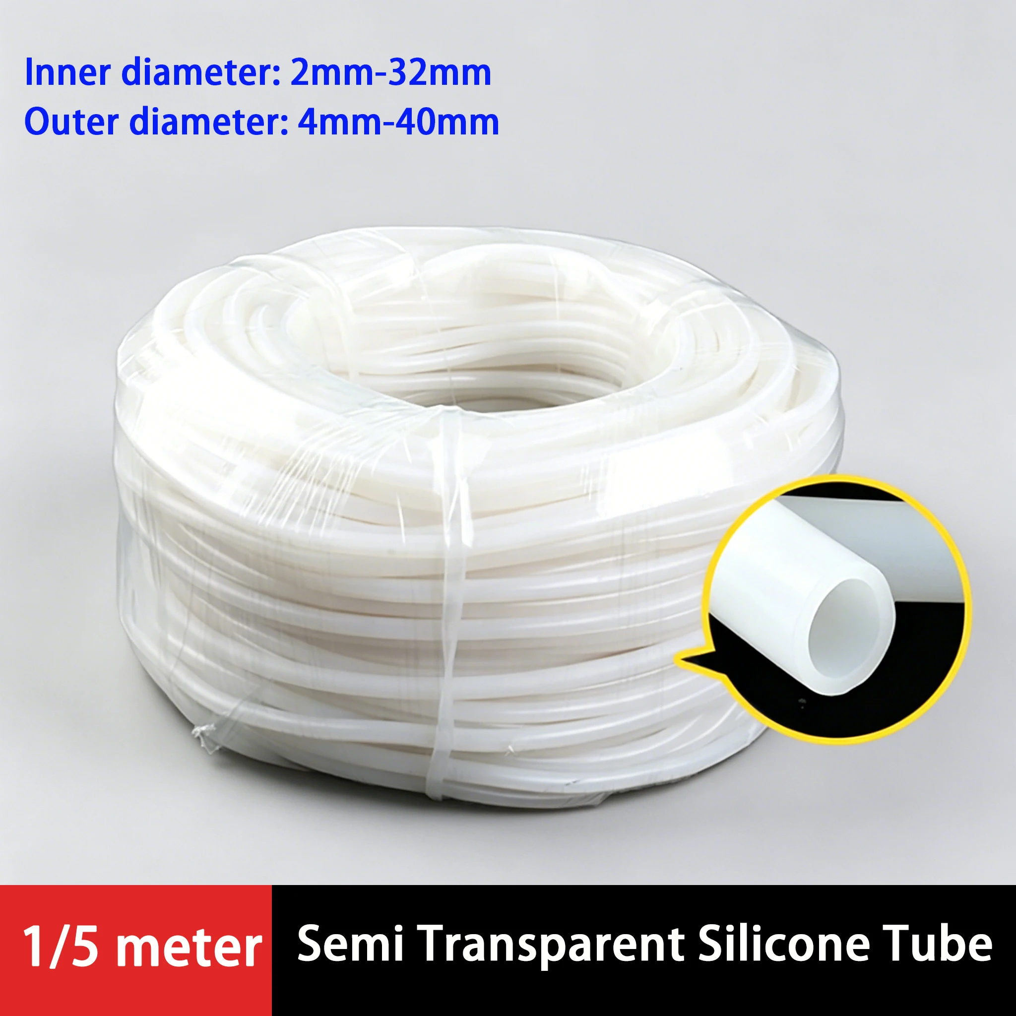 

1/5meter Silicone Tube Seal Hose Semi Transparent Tube Elastic High Temperature Resistant Heat-Conducting DIY Tube OD 4mm-40mm