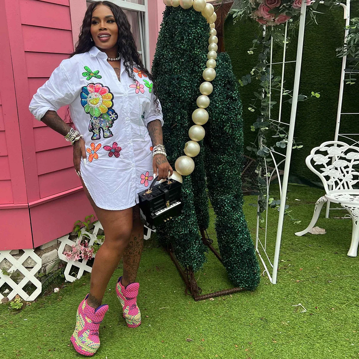 쓰리 시스터스 2025 여름 패션 신상 여성 의류 루즈핏 편안한 캐주얼 긴팔 셔츠 프린팅 트렌드 여성 스트릿