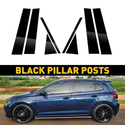 8Pcs Black Car Door Window Column BC Pillar Post Cover Trim PC Material Sticker For Volkswagen VW Polo MK6 2019-2024 Accessories