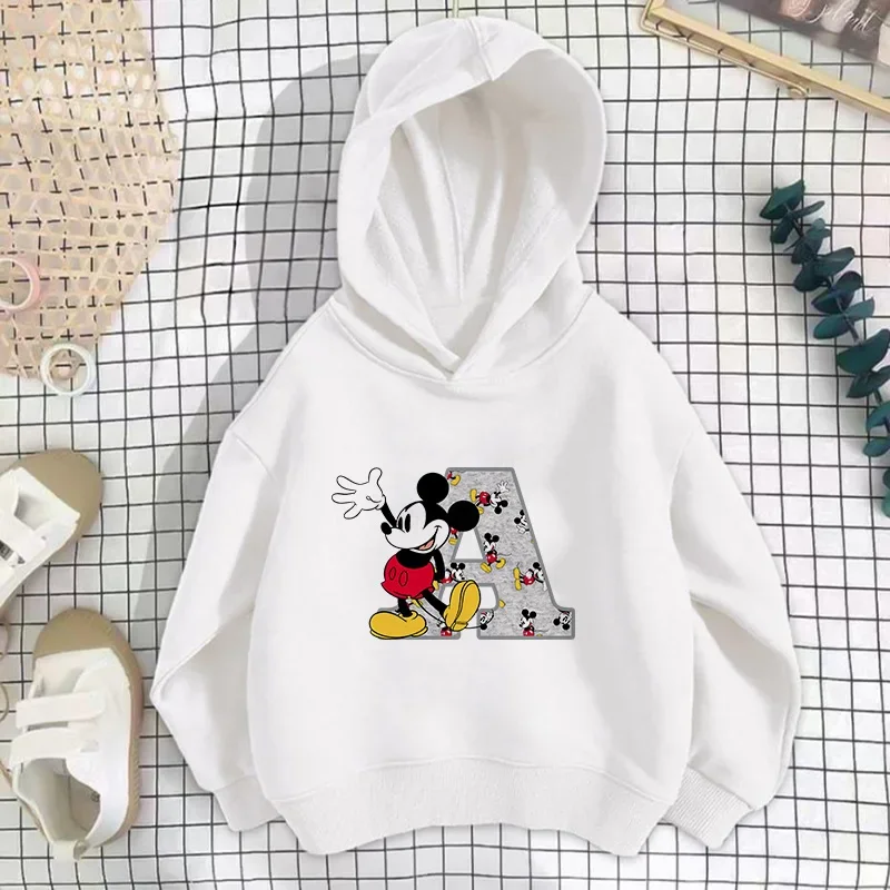 

Mickey Children Hoodies Disney Letter Abcd Sweatshirts Kawaii Pullover Anime Cartoons Girls Boy Kids Casual Clothes Fashion Tops