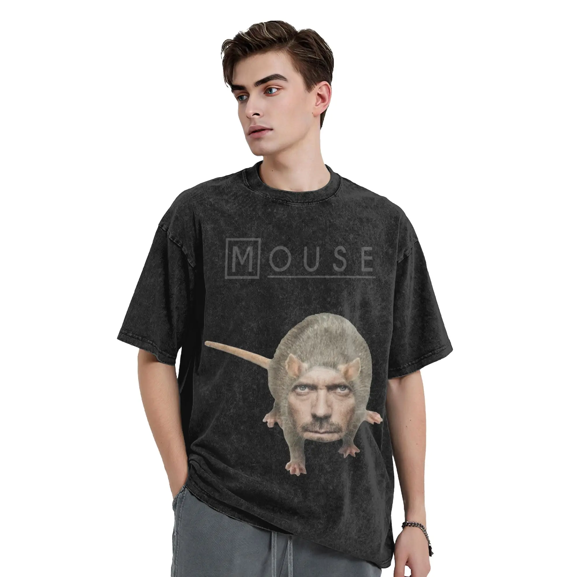 House Mouse MD T Shirts Hip Hop Washed Cotton Harajuku T-Shirt  Fashion for Men Women Tops Streetwear Printed Tee Shirt