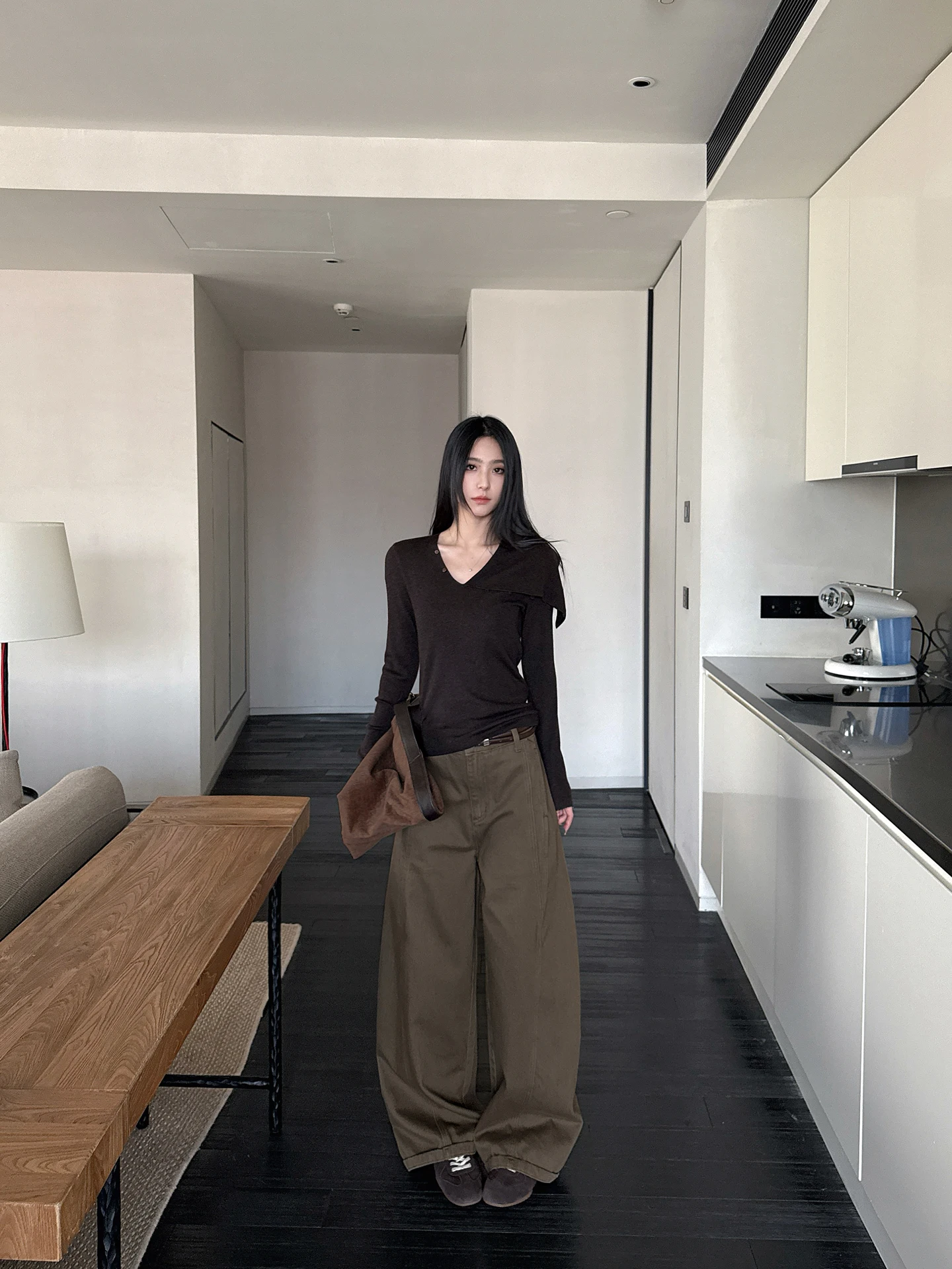 

High Waist Wide Leg Casual Pants Military een Straight Cut Women's Spring Leisure Trousers Comfortable Cotton Blend