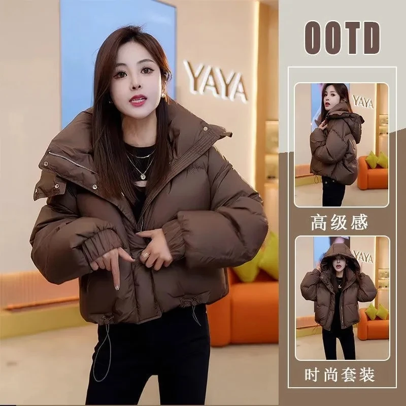 Cotton Padded Women\'s Winter New 2024 Fashionable Splicing Short Style Hooded Warm And Thick Waist Slimming Loose Jacket Trendy