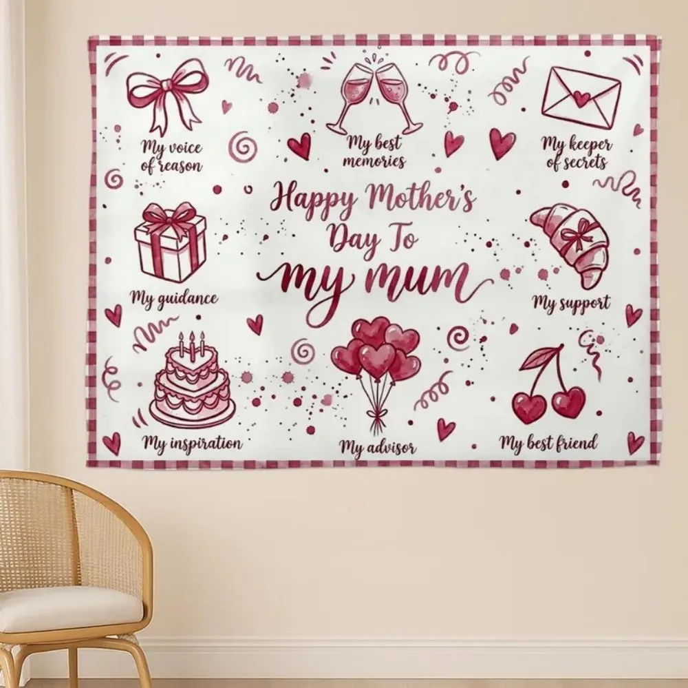 Happy Mother's Day Greeting Wall Decorations, Illustrated Tapestries, Mother's Day Banners, Home Decorations