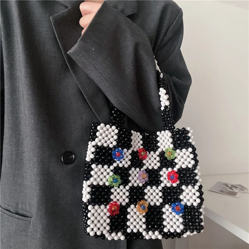 

Sli Bla, белая клетчатая сумка, женская маленькая дизайнерская сумка, ручная летняя сумка с бисером, модная модная