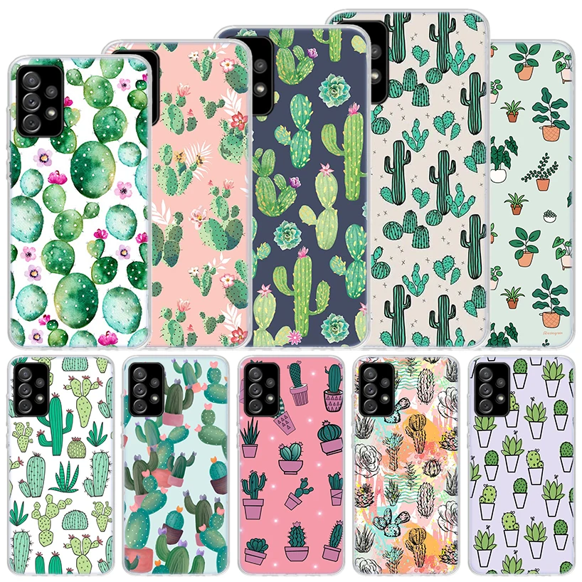 Cartoon Cactus Green Plants Soft Case For Samsung Galaxy A15 A14 A13 A12 A55 A54 A53 A52 Phone Cover A35 A32 A33 A25 A23 A22 A05