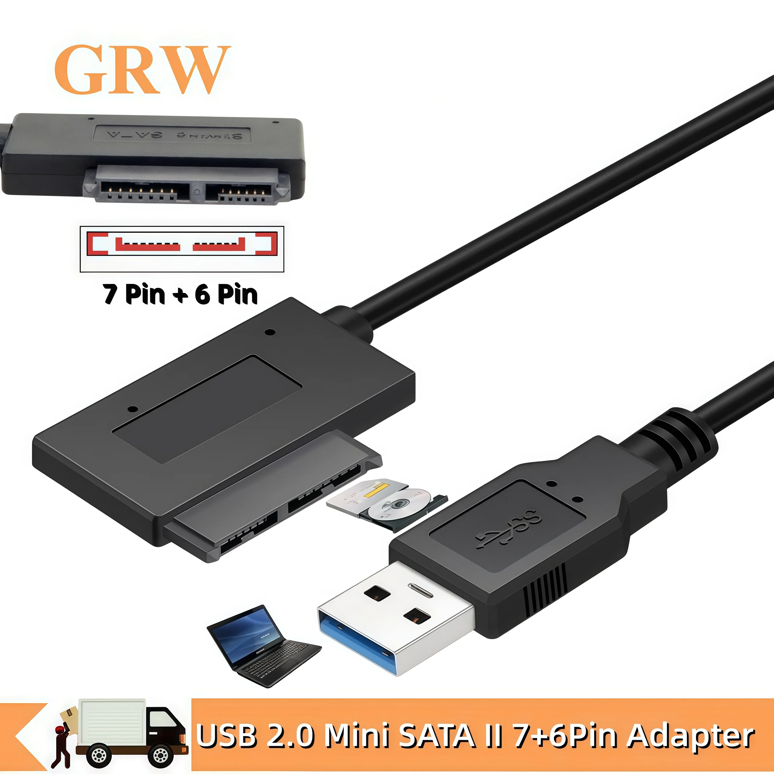 Grwibeou USB 2.0 to Mini Sata II 7+6 13Pin Adapter Converter Cable For Laptop CD/DVD ROM Slimline Drive Converter HDD Caddy