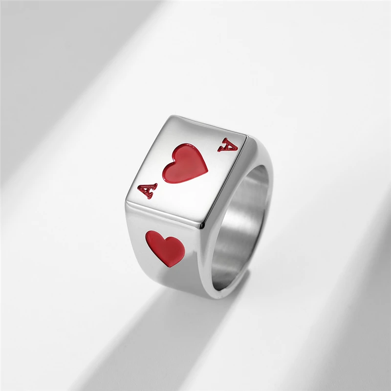 Titanium Retro Good Luck Poker High Quelity Fine Stainless Steel Male Female Ring Polished No Fading JZ541