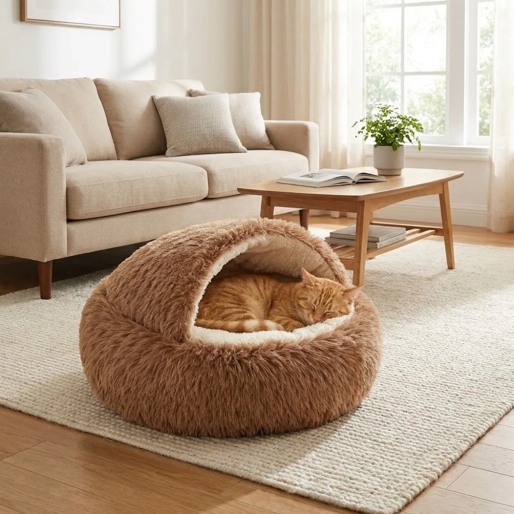 Cat Cave House Soft Shell-Shaped Cat Bed Semi-Enclosed Non-Slip Cat Sleeping Nest Comfortable Warm Cat Sleeping Bag Winter