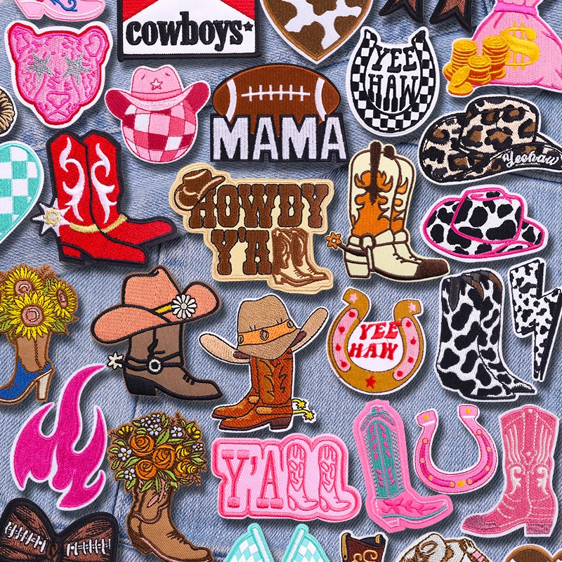 Western Cowboys/Boots Embroidered Patches Iron On Patches For Clothing thermoadhesive Patches For Clothes Hats Jackets Applique
