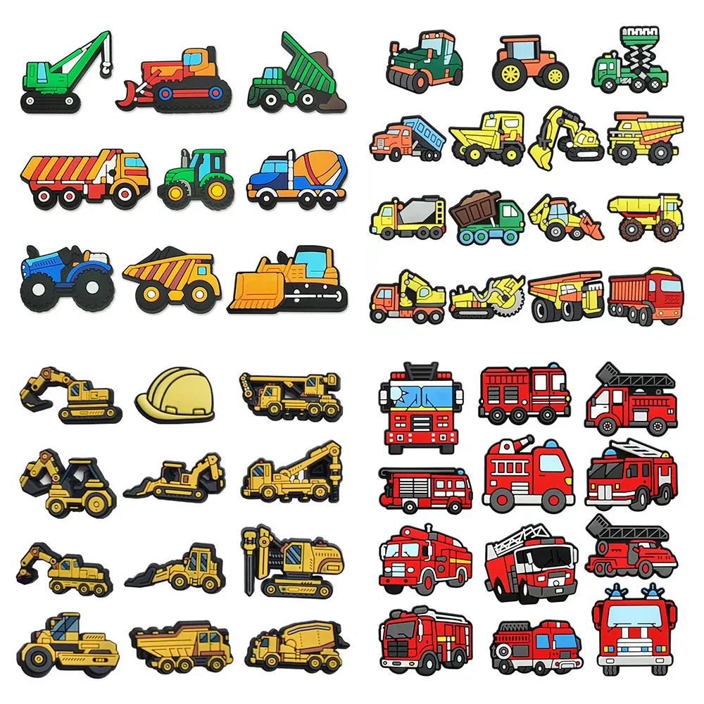 9-12pcs Construction Truck Shoe Charms for Women Men Boy Shoes Decoration Accessories For Clog Sandal Wristband Bag