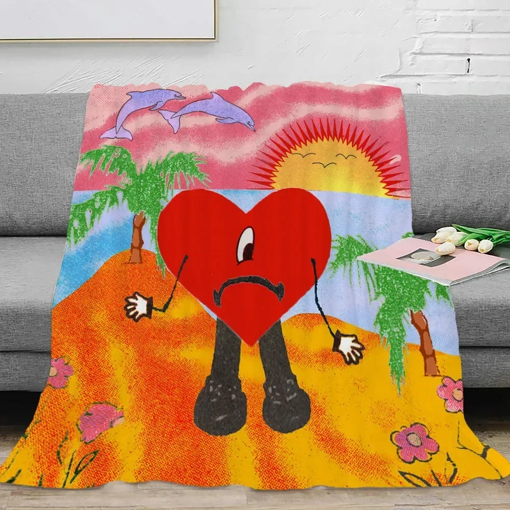 Canvas Painting Blanket Bad Bunny Un Verano Sin Ti Flannel Blankets Pop Music Album Star Warm Throw Blankets for Travel Bedding