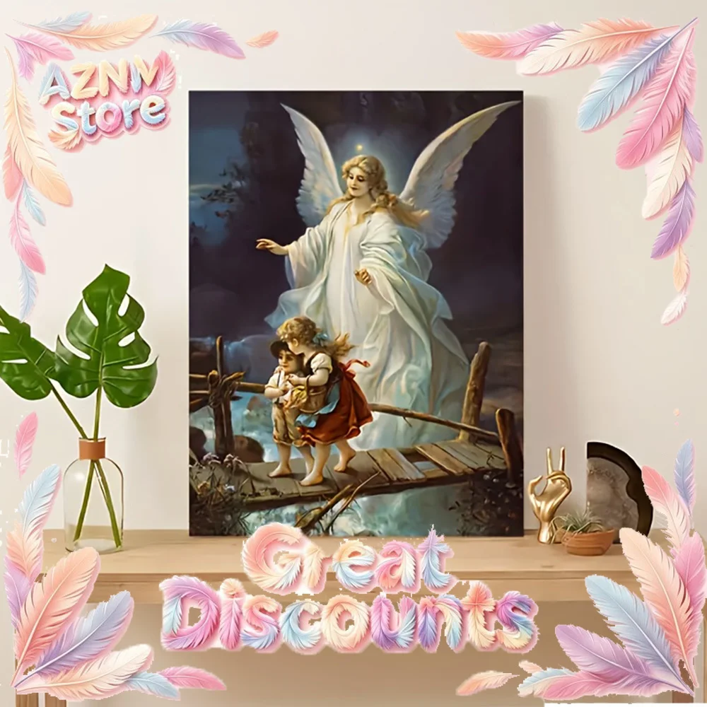 2026 Classic Vintage Wall Art Guardian Angel Hanging Painting Religious HD Canvas Print Poster Home Living Room Bedroom De