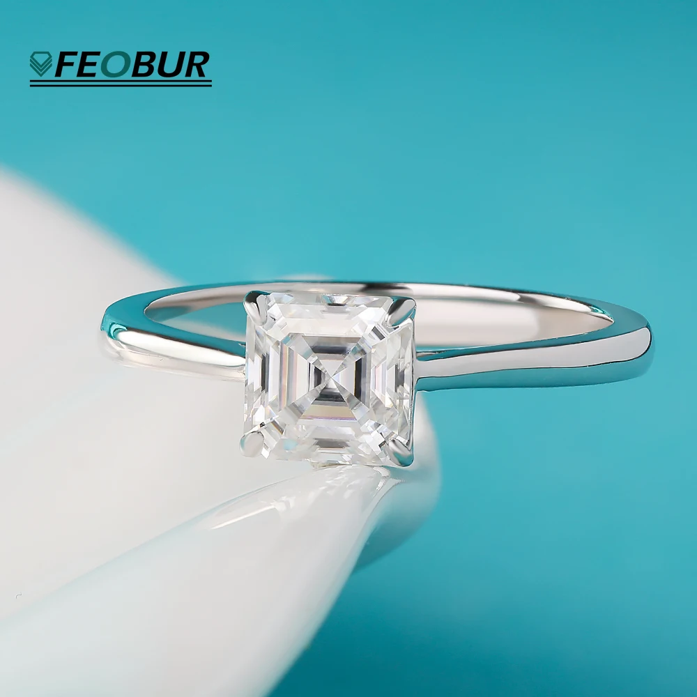 

FEOBUR 1CT Moissanite Asscher Ring for Women 925 Sterling Silver Square Cut Diamond Engagement Wedding Rings Jewelry with GRA