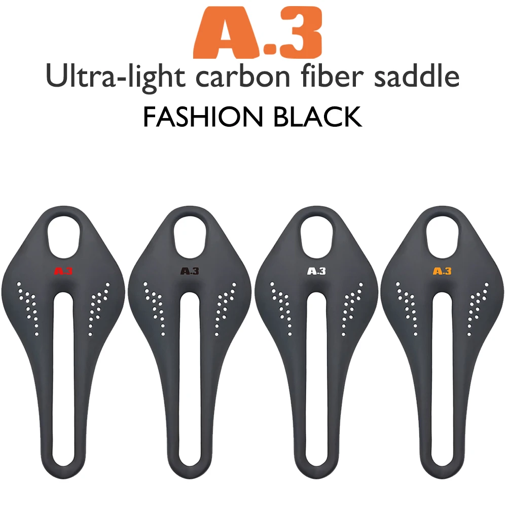 Ultralight carbon fiber T800 saddle, suitable for road, gravel, recreational bicycle, 255/124MM, bicycle saddle