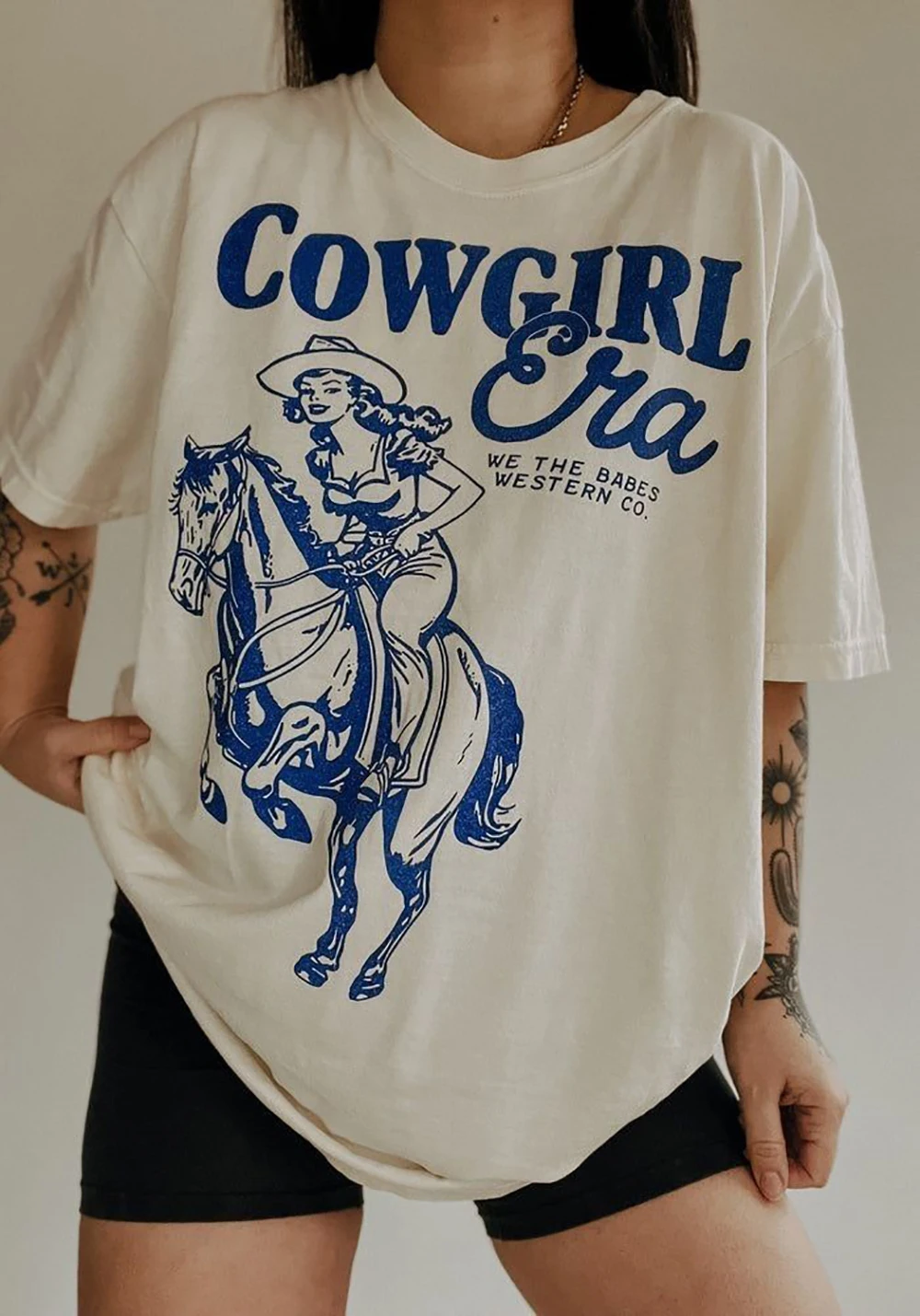 

Cow Girl Horse Graphic Tee Cotton Summer Fashion 90s Retro Vintage Oversized Women Clothing T-Shirt Short Sleeves Wholesale