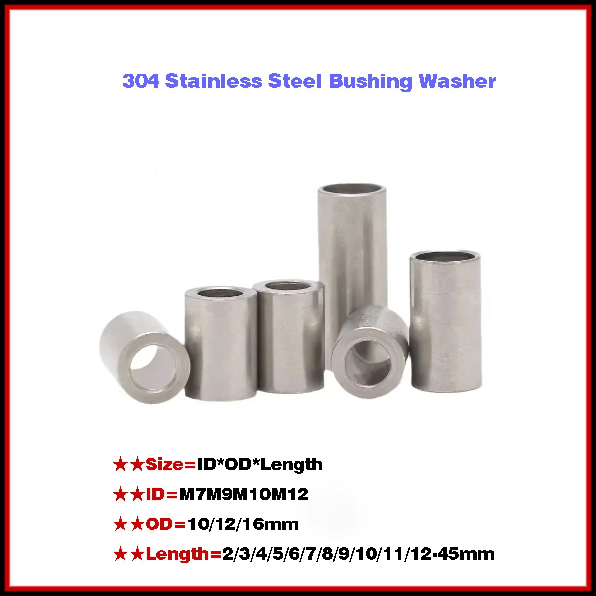 

M7 M9 M10 M12 304 Stainless Steel Bushing Washer Gasket Unthreaded Round Hollow Standoff Spacer Sleeve