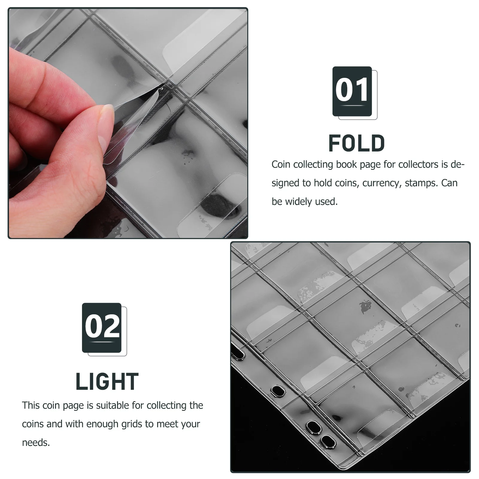 10 Sheets Coin Collection Pages Clear PVC Protector Sleeves for Coins Currency Stamps Storage Organizer Collector Album