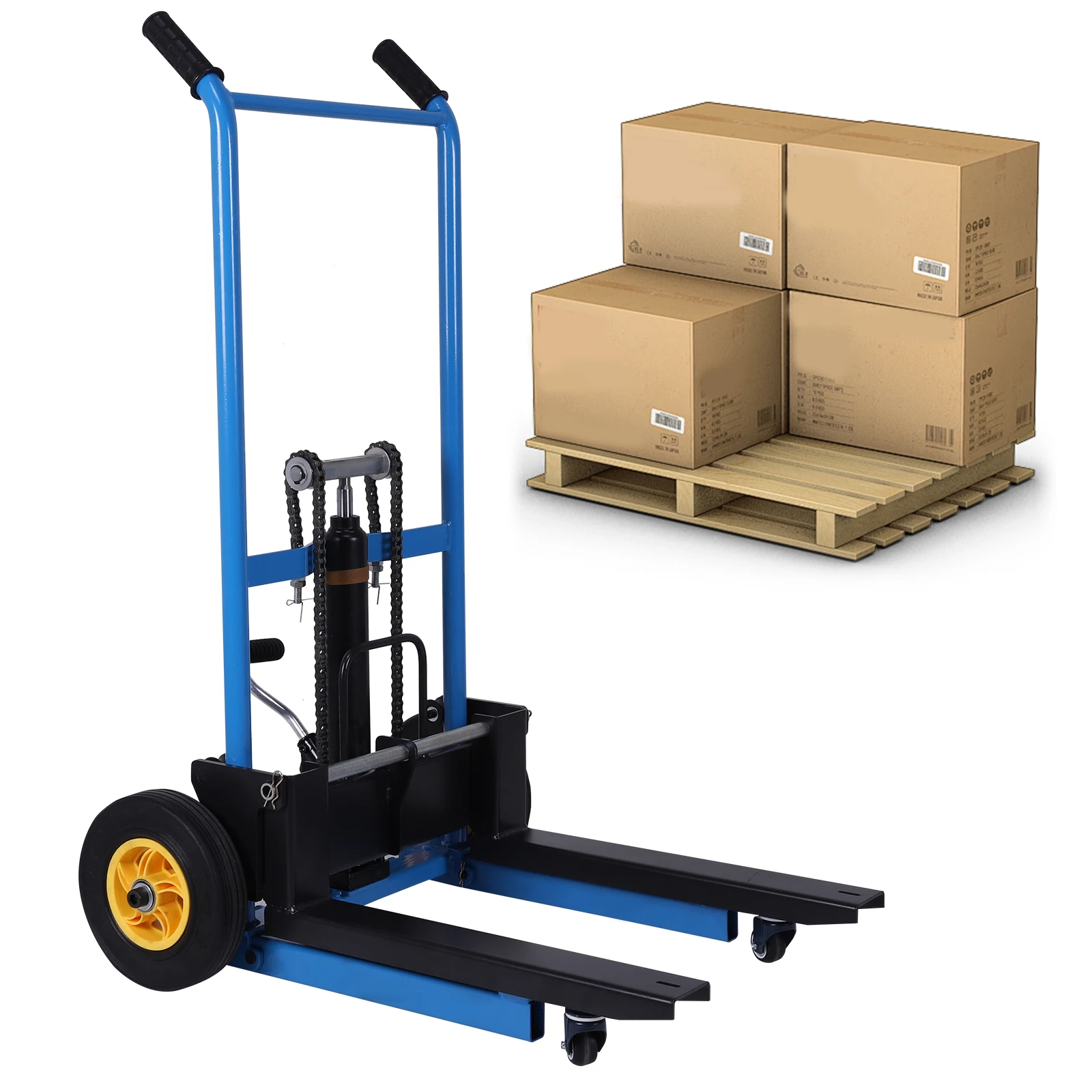 

Гидравлическая тележка-подъемник для материалов на 450 фунтов, с поворотными колесами, ручной вилочный погрузчик, штабелер для гаражей, складов и заводов