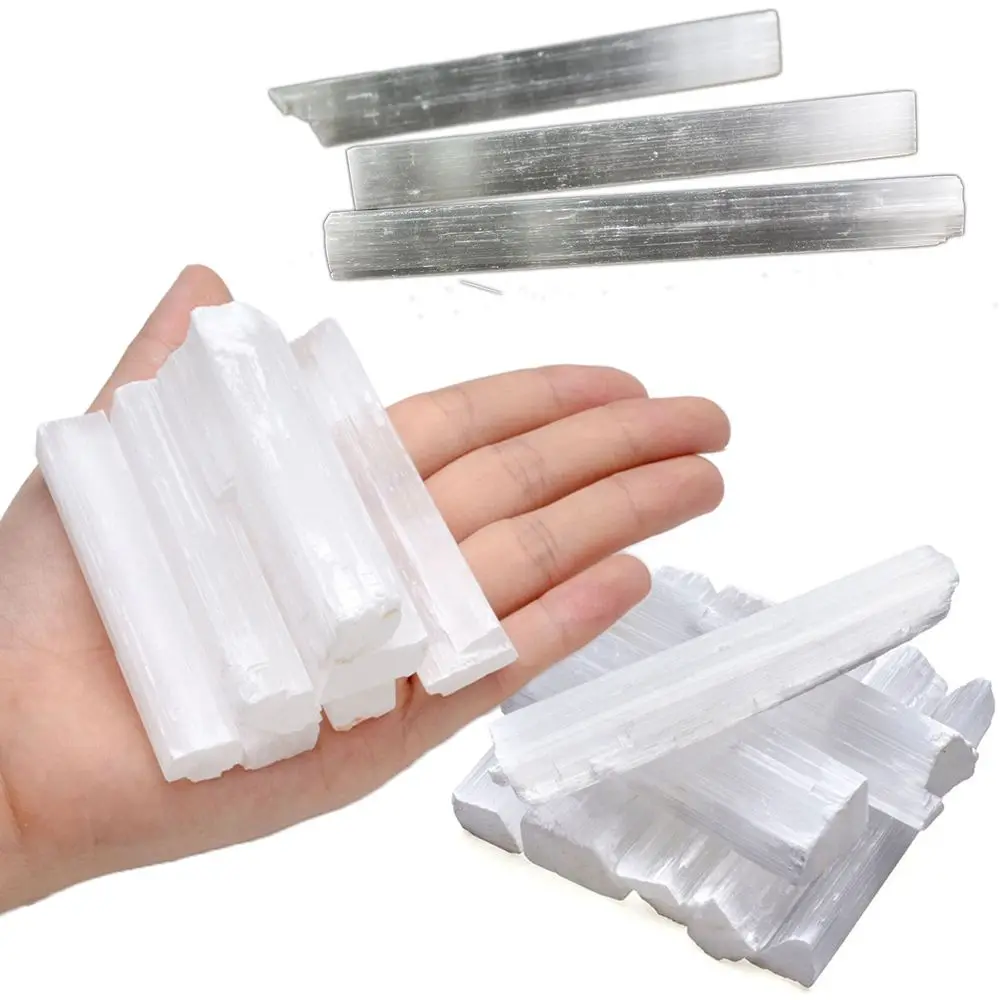 Raw Gemstone Mineral Specimen Reiki Energy Natural Gypsum Sticks Healing Stone White Selenite Wand Crystal Quartz