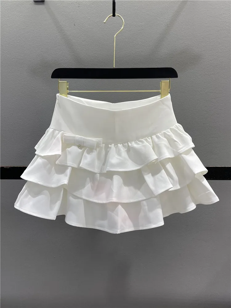 

White Anti-Aging Lace Hem Cake Skirt Women's A-Line Skirt Spring Summer Design Slimming Sexy Casual Cotton Blend