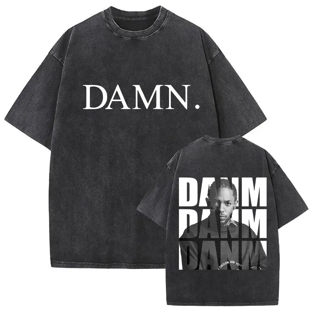 Washed Vintage Rapper Kendrick Lamar DAMN Double Sided Print T-shirts Men Hip Hop Retro Oversized Tshirt Male Fashion T Shirts