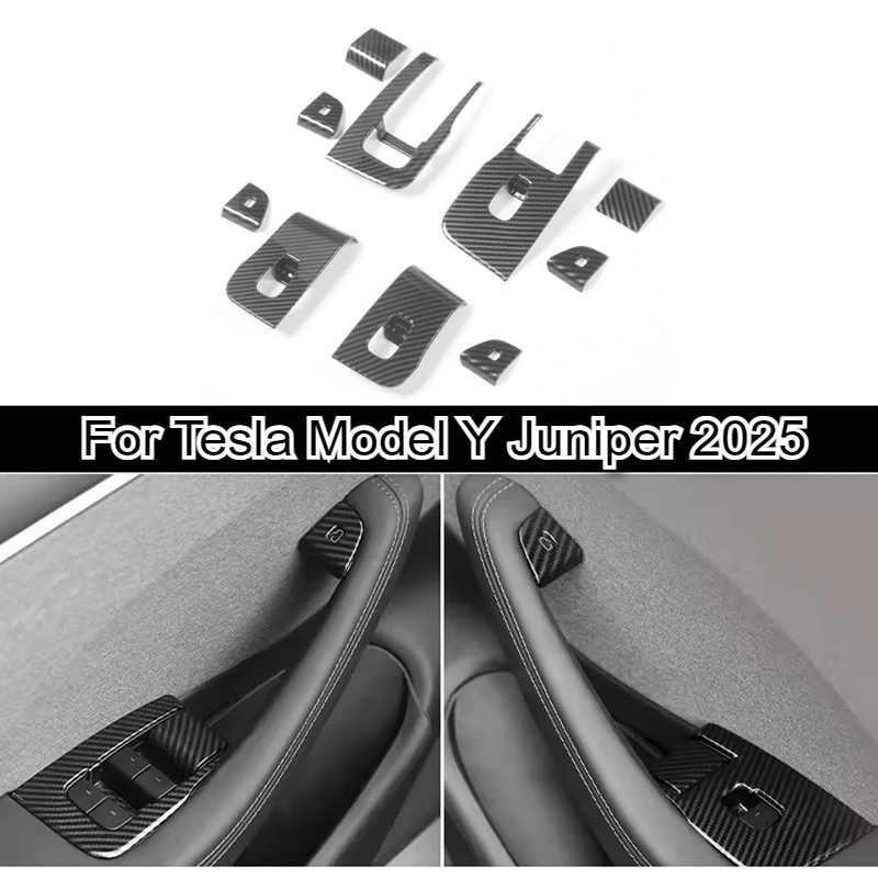 

For Tesla ModelY Juniper 2025 Lifting Panel Button Sticker Carbon Fiber Pattern Glass Internal Window Lifting Decorative Sticker