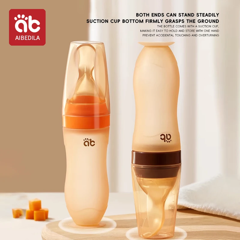 

BPA Free Toddlers Training Feeding Silicone Soft Tip Shape Baby Spoon Bottle Feeder with Suction Cup for Boys Girl Kids Toddlers