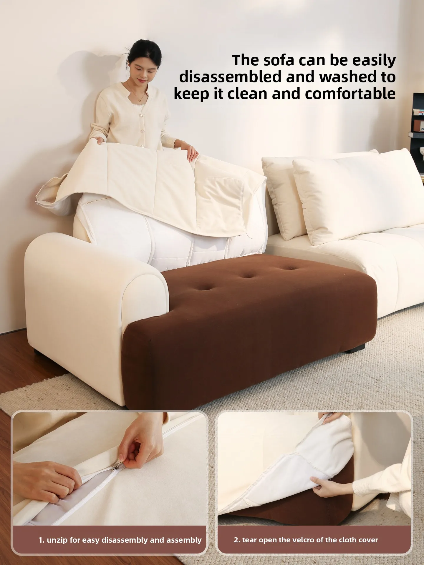 LMM puff cream wind fabric sofa living room modern small apartment cotton cotton cat scratch technology cloth