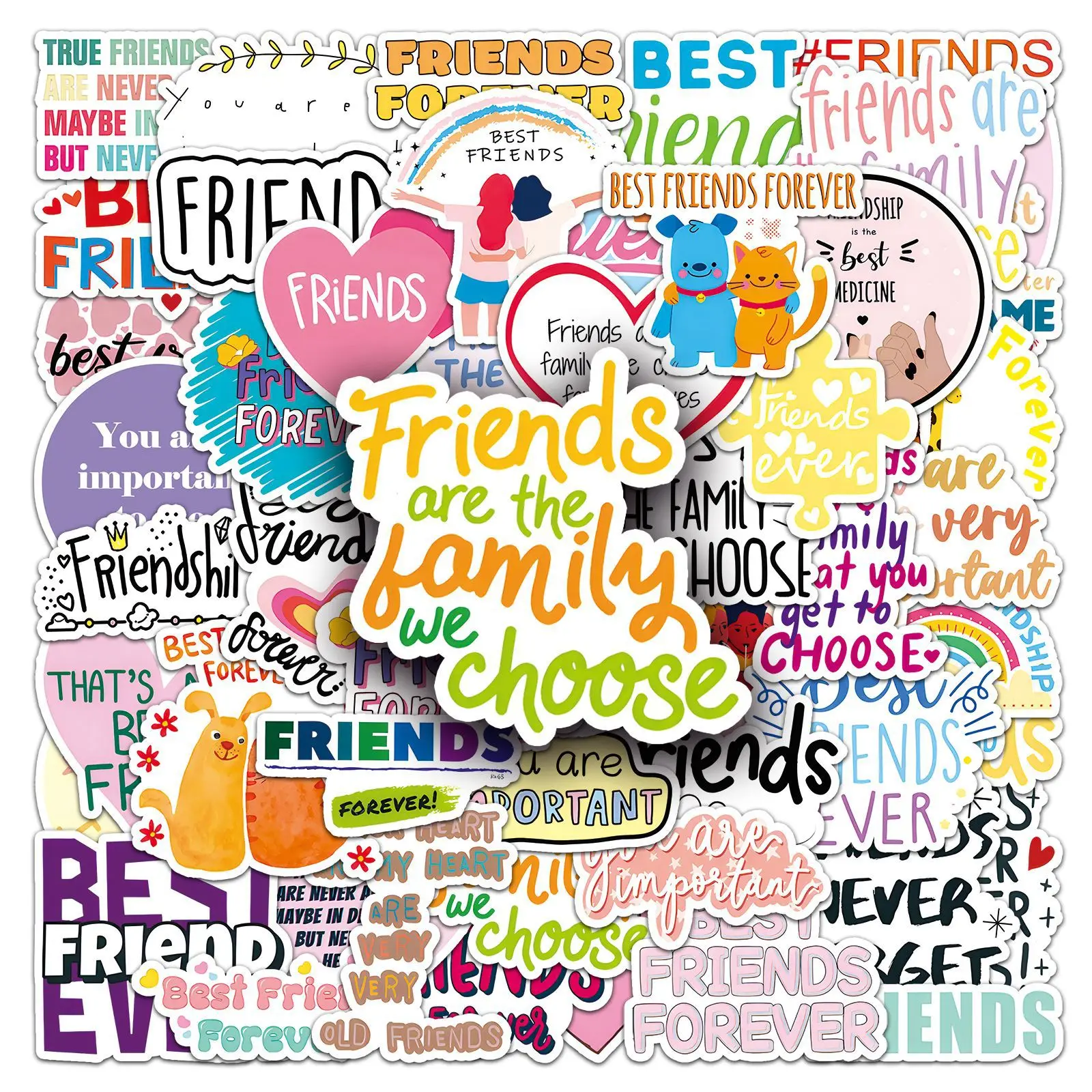 

51PCS Friendship Graffiti Stickers Personalized Friends English Phrases Decoration Mobile Phone Case Water Cup Guitar Decal Toy
