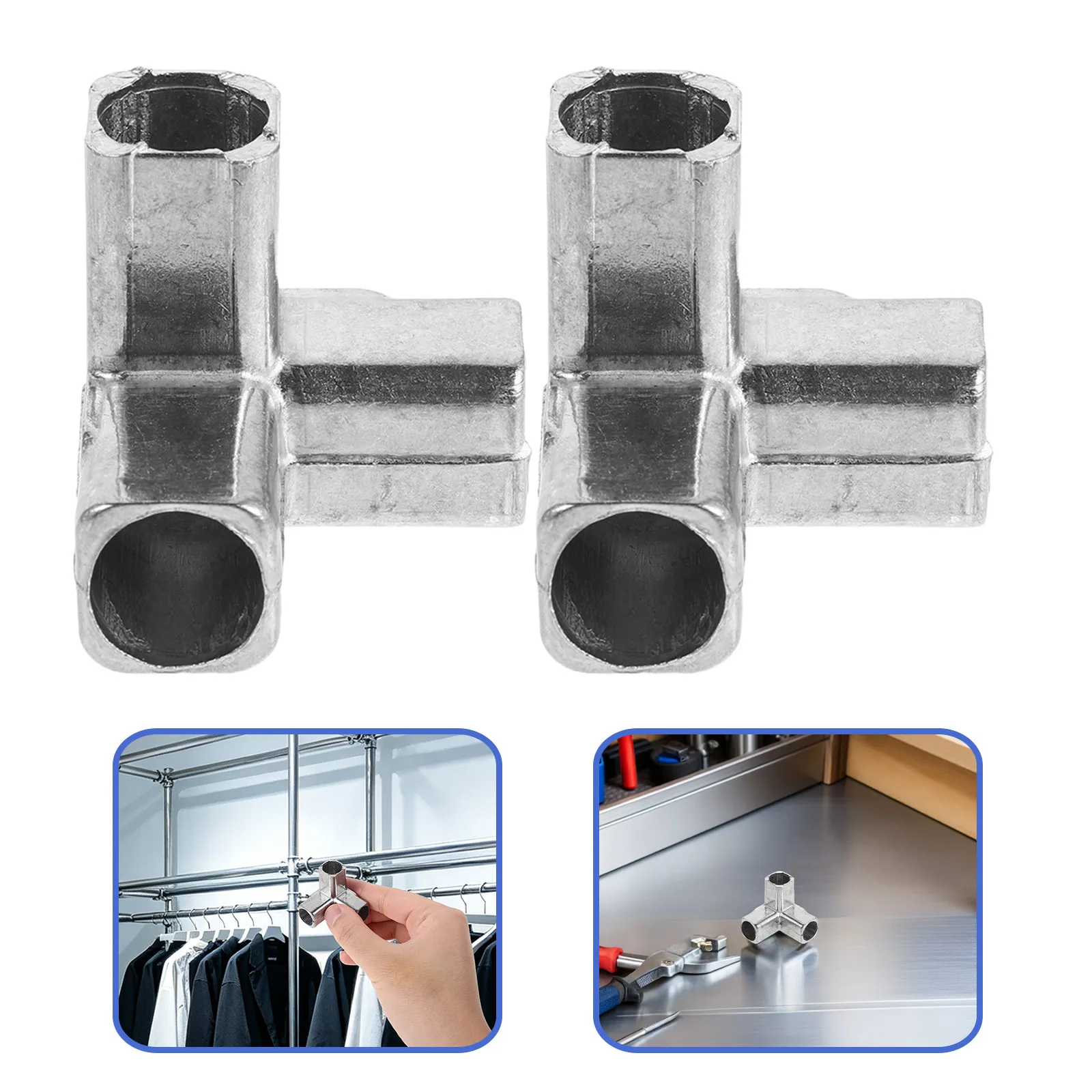 6Pcs Closet Connectors Metal Alloy 3-Way Tee Rod Joint Thickened Tube Link for Wardrobe Shoe Rack Portable Storage Organizer